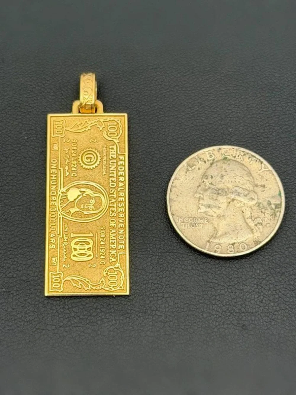 14k Solid Yellow Gold 100 Dollar Bill Money Banknote Charm Pendant Handmade
